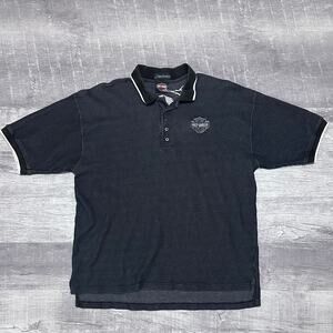 Harley Davidson Black Knit Polo Shirt Mens XL Short Sleeve Cotton San Diego CA